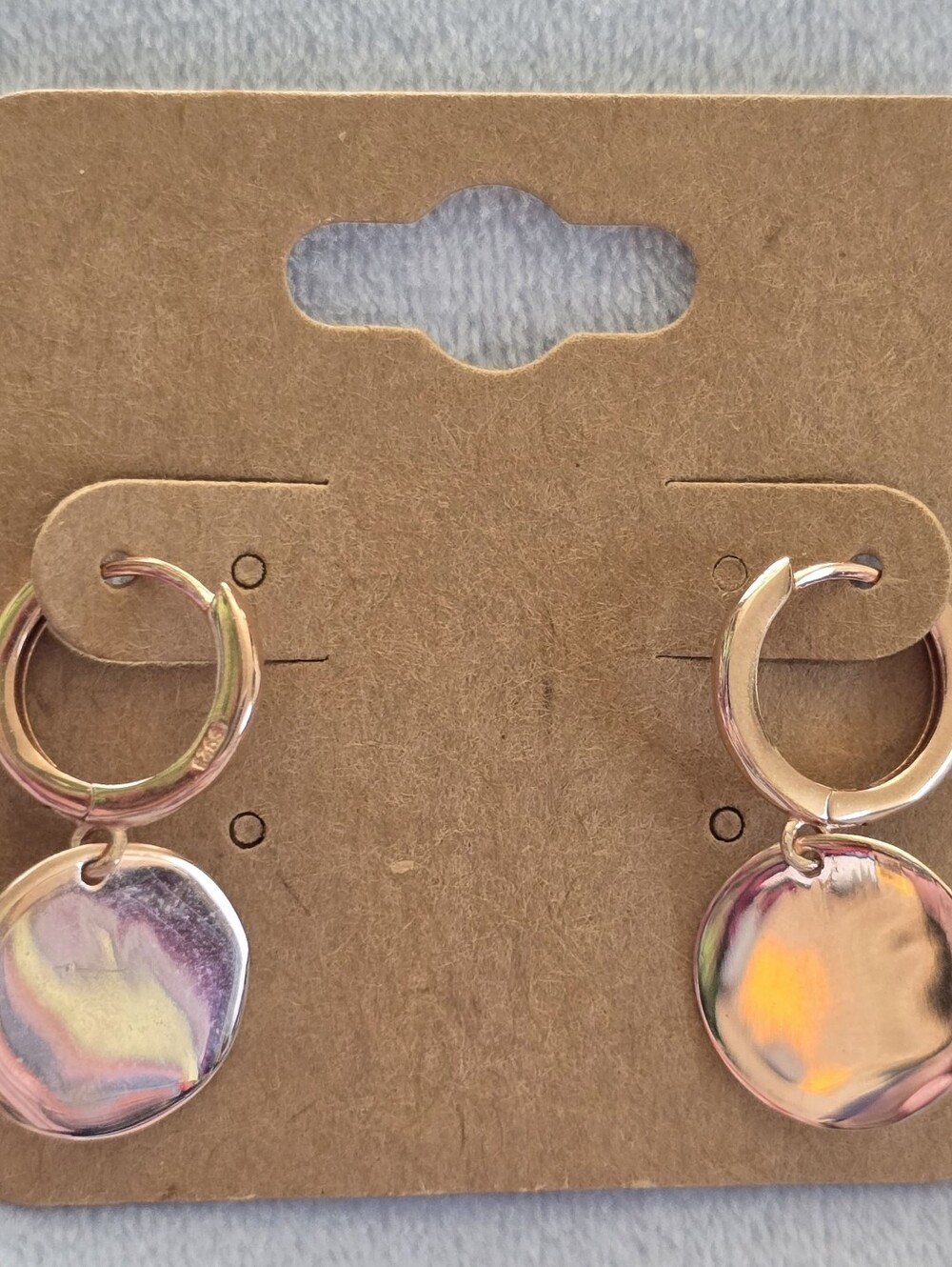 Sterling Silver Rose Gold Plated Circle Disk Dangle Huggie Earrings